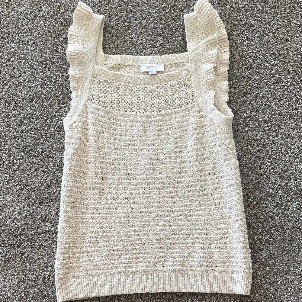 LOFT Cream Textured Knit Top